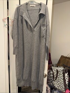 NWT We the Free Free People Cashmere Blend Gray Knit Dana Polo Sweater Dress S